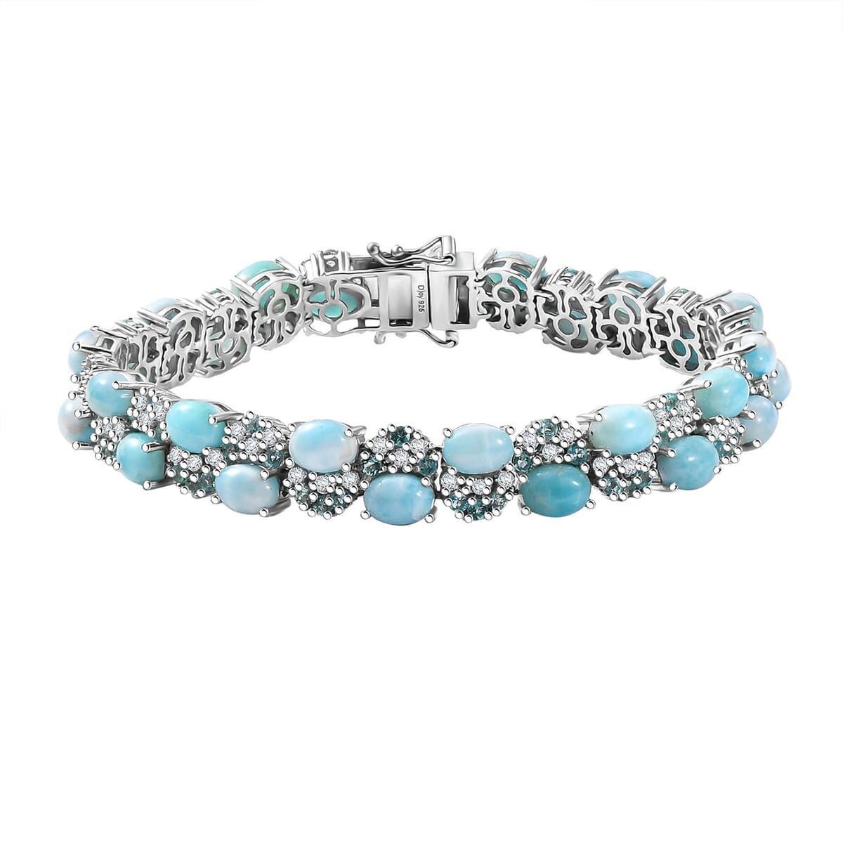 Premium Larimar and Multi Gemstone 32.15 ctw Sea Wave Bracelet in Rhodium Over Sterling Silver (8.00 In) image number 0
