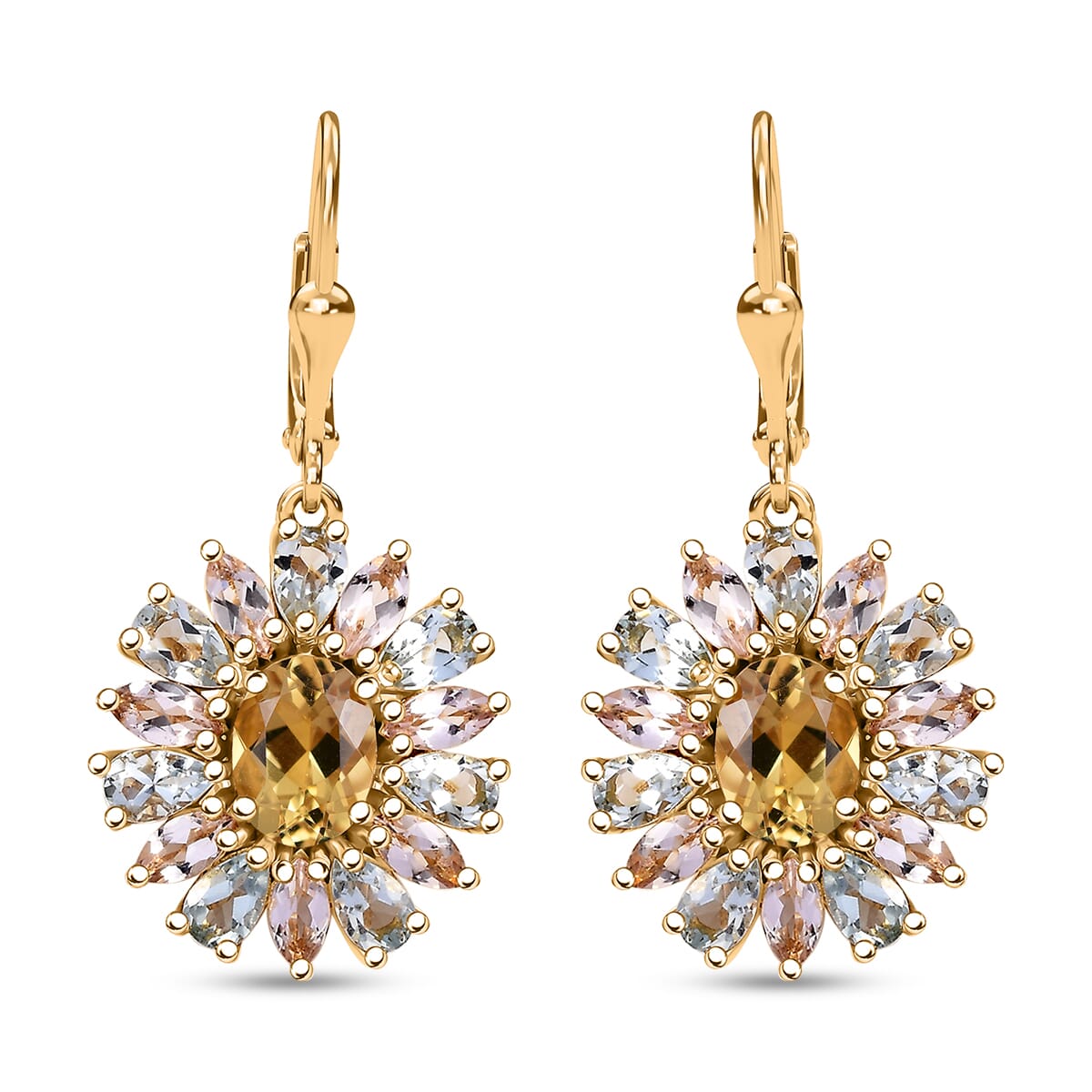 Brazilian Heliodor and Multi Beryl Family 7.15 ctw Sunlit Blossom Earrings in 18K Vermeil Yellow Gold Over Sterling Silver image number 0