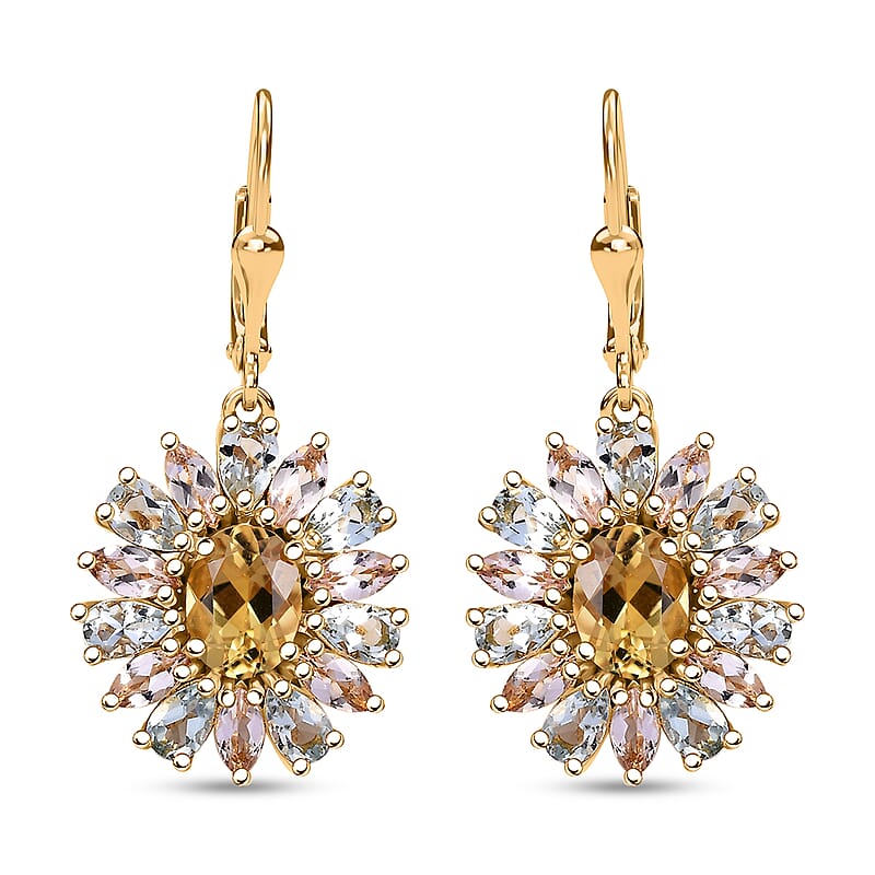 Brazilian Heliodor and Multi Beryl Family 7.15 ctw Sunlit Blossom Earrings in 18K Vermeil Yellow Gold Over Sterling Silver