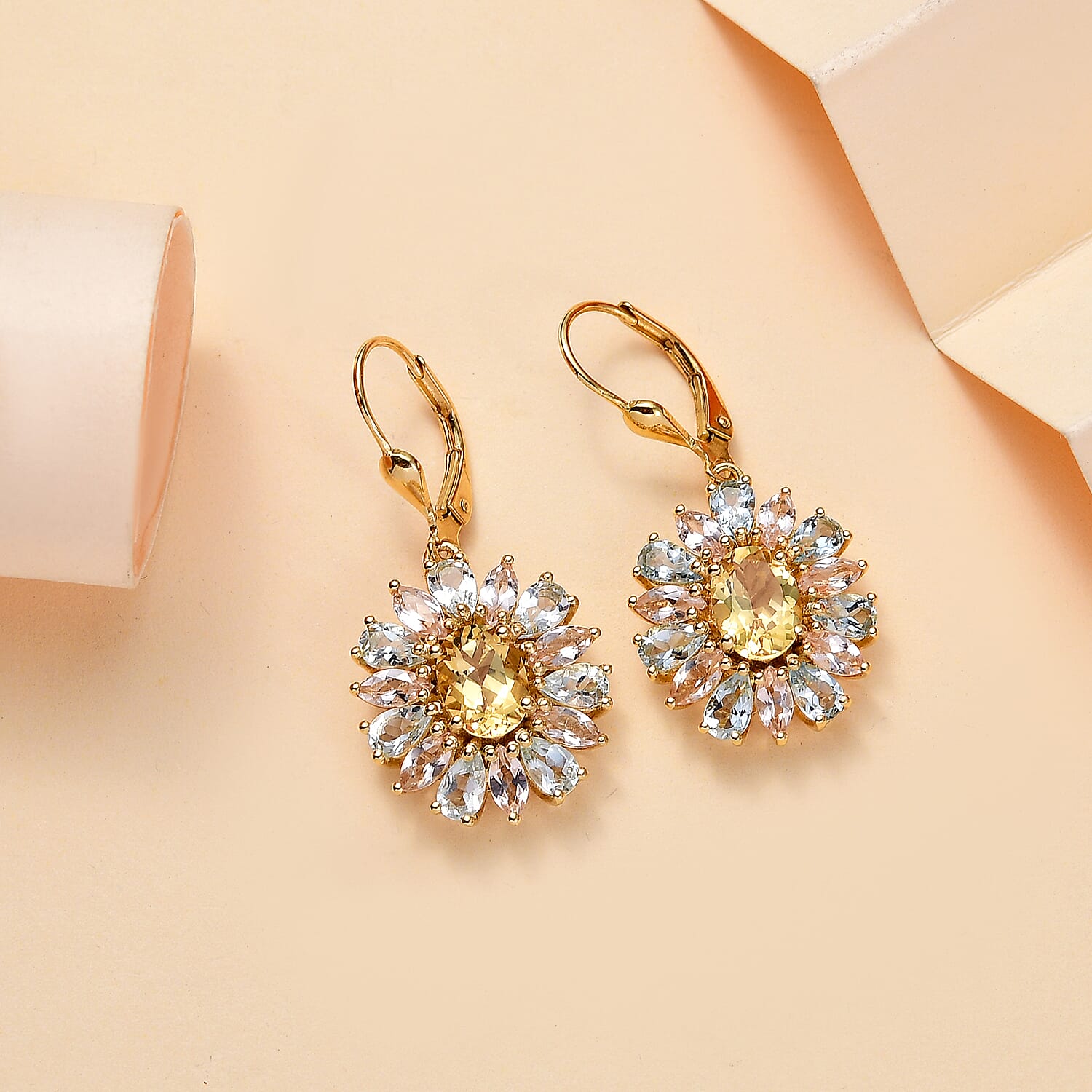 Brazilian Heliodor and Multi Beryl Family 7.15 ctw Sunlit Blossom Earrings in 18K Vermeil Yellow Gold Over Sterling Silver