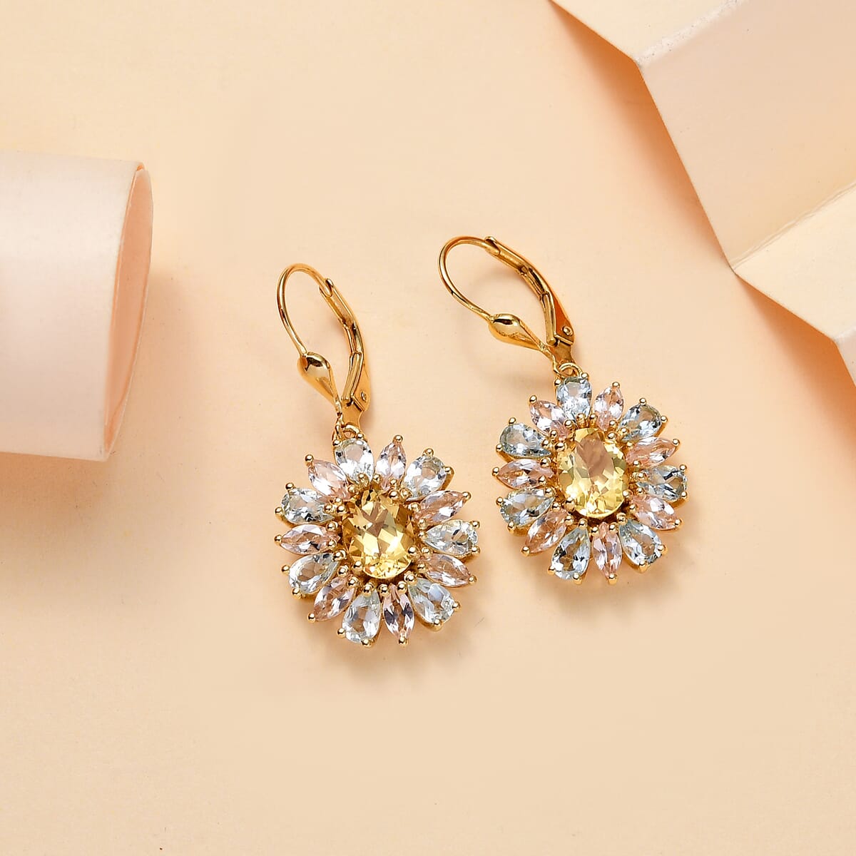 Brazilian Heliodor and Multi Beryl Family 7.15 ctw Sunlit Blossom Earrings in 18K Vermeil Yellow Gold Over Sterling Silver image number 1