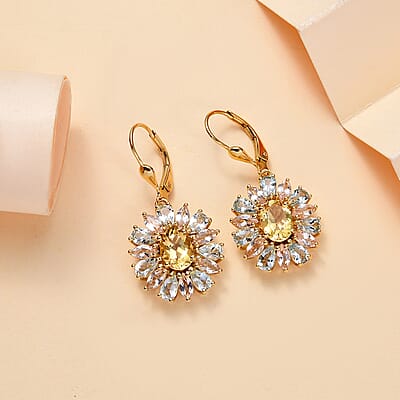 Brazilian Heliodor and Multi Beryl Family 7.15 ctw Sunlit Blossom Earrings in 18K Vermeil Yellow Gold Over Sterling Silver