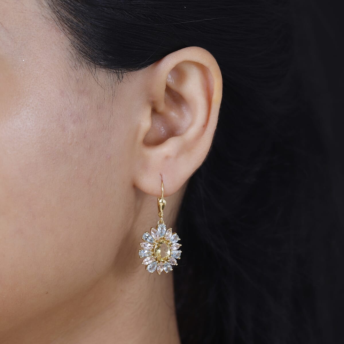 Brazilian Heliodor and Multi Beryl Family 7.15 ctw Sunlit Blossom Earrings in 18K Vermeil Yellow Gold Over Sterling Silver image number 2