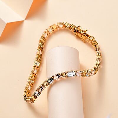 Multi Gemstone 10.50 ctw Bracelet in 18K Vermeil Yellow Gold Over Sterling Silver (6.50 In)