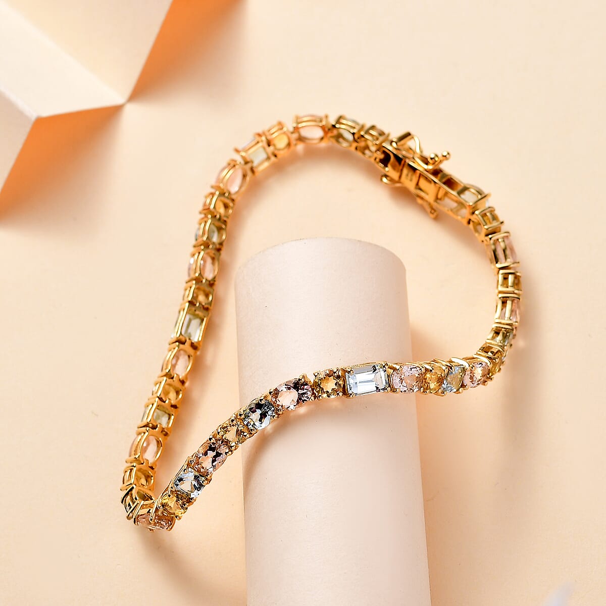 D'Joy Multi Gemstone 11.60 ctw Bracelet in 18K Vermeil Yellow Gold Over Sterling Silver (7.25 In) image number 1