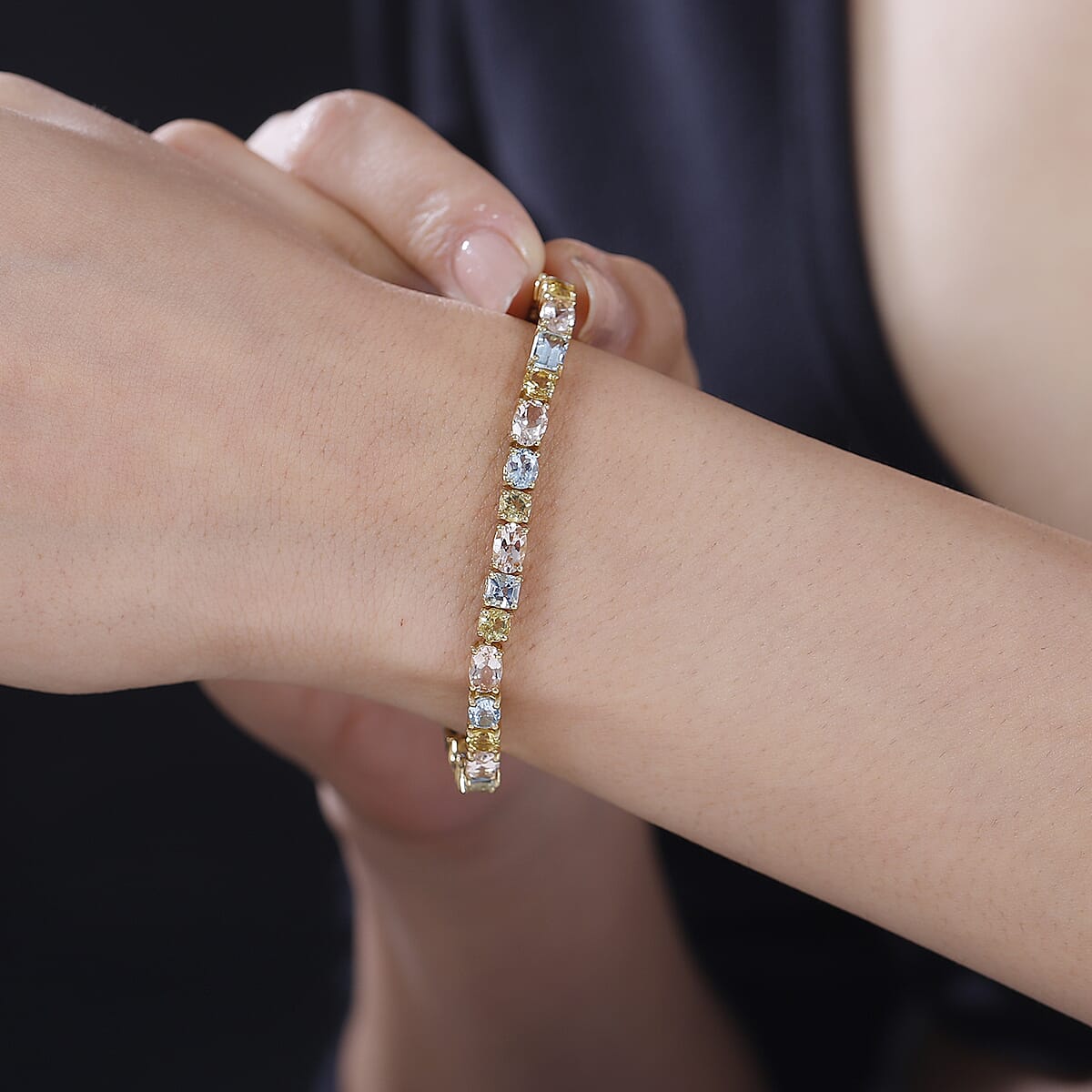 D'Joy Multi Gemstone 11.60 ctw Bracelet in 18K Vermeil Yellow Gold Over Sterling Silver (7.25 In) image number 2