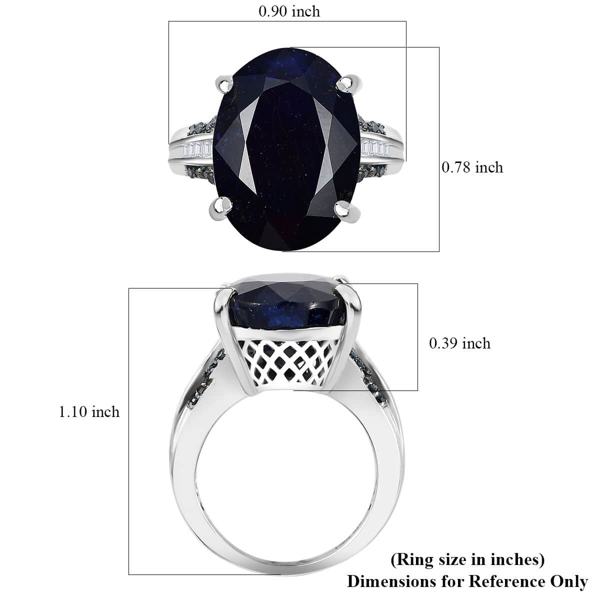 Masoala Sapphire (D), Blue and White Diamond 18.75 ctw River Bridge Ring in Rhodium Over Sterling Silver (Size 10.0) image number 5