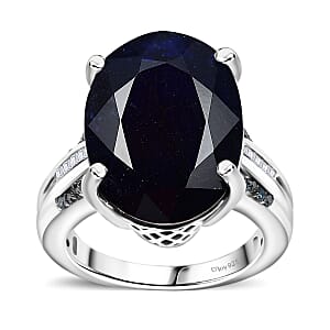 D'Joy Masoala Sapphire (D), Blue and White Diamond 18.75 ctw River Bridge Ring in Rhodium Over Sterling Silver (Size 6.0)