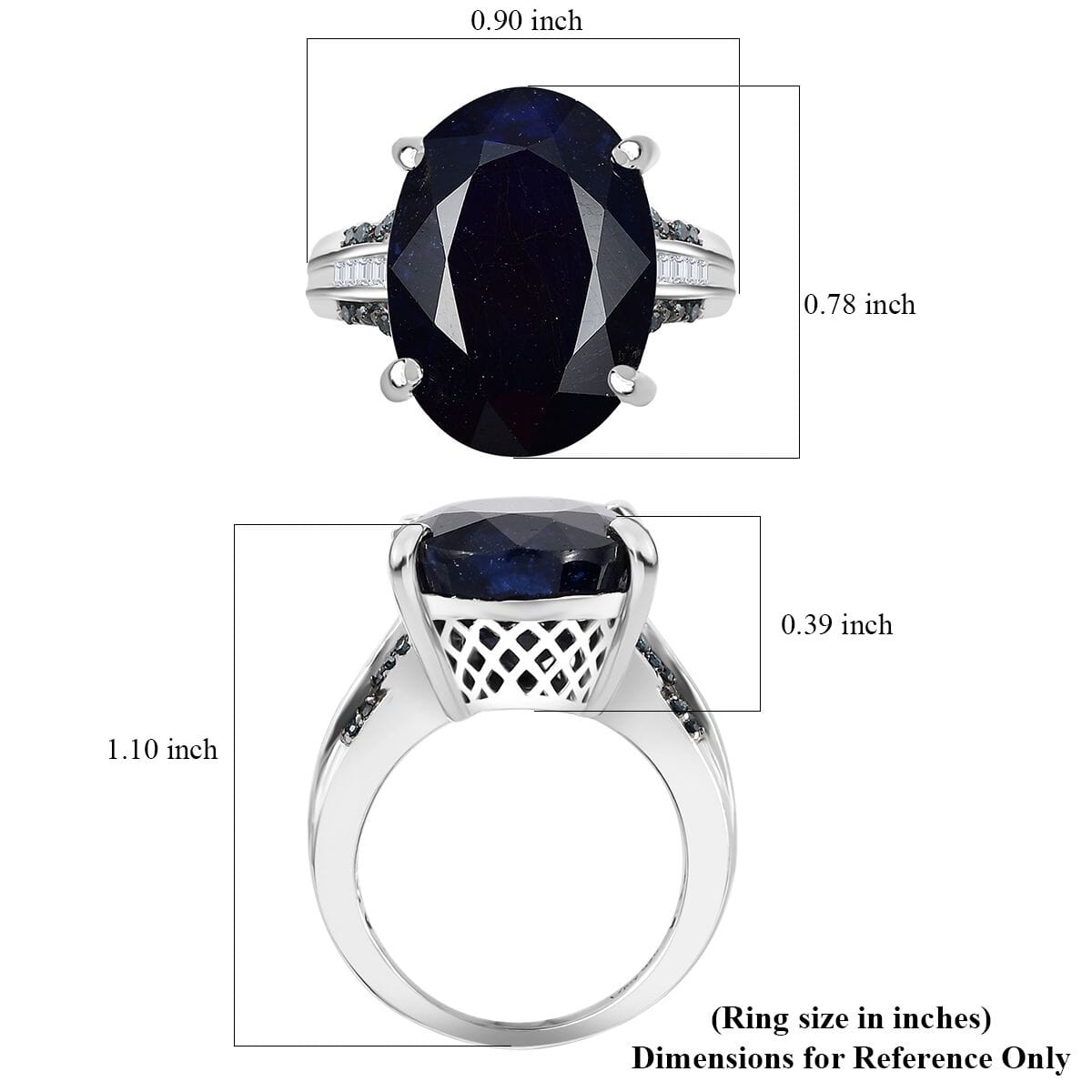 Masoala Sapphire (D), Blue and White Diamond 18.75 ctw River Bridge Ring in Rhodium Over Sterling Silver (Size 7.0) image number 5