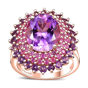 D'Joy Moroccan Rose and Multi Gemstone 7.00 ctw Twilight Blossom Ring in 18K Vermeil Rose Gold Over Sterling Silver (Size 7.0)
