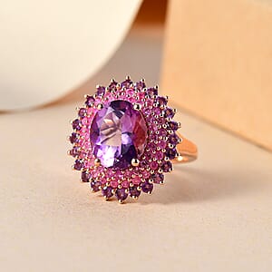 D'Joy Moroccan Rose and Multi Gemstone 7.00 ctw Twilight Blossom Ring in 18K Vermeil Rose Gold Over Sterling Silver (Size 7.0)