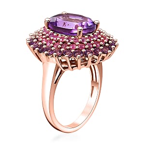 D'Joy Moroccan Rose and Multi Gemstone 7.00 ctw Twilight Blossom Ring in 18K Vermeil Rose Gold Over Sterling Silver (Size 7.0)