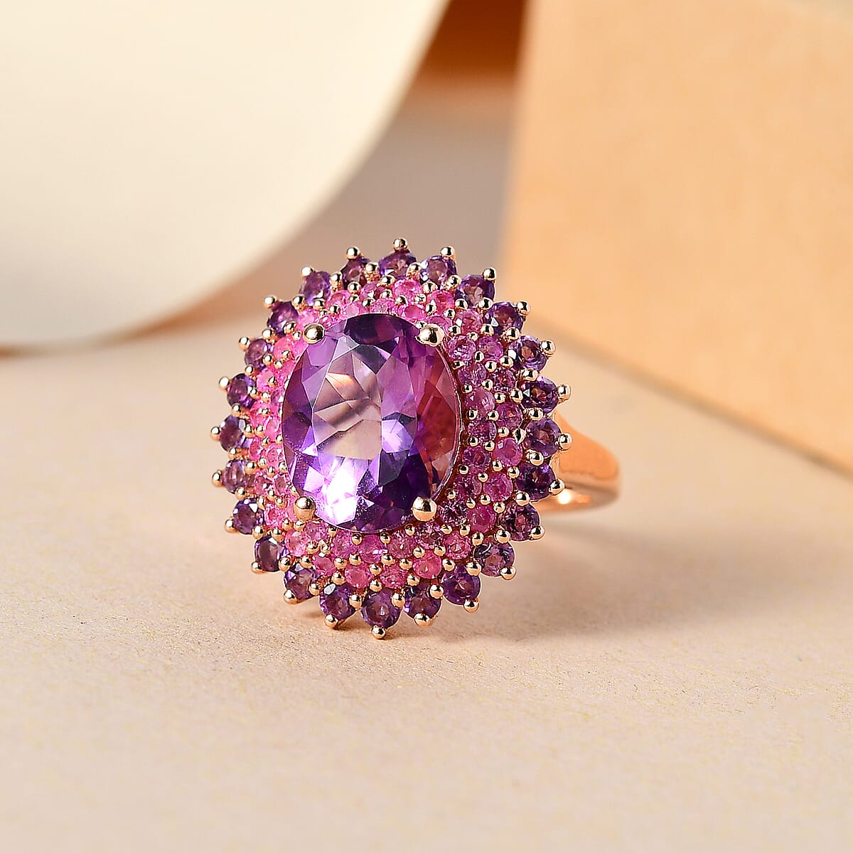 Moroccan Rose and Multi Gemstone 7.00 ctw Twilight Blossom Ring in 18K Vermeil Rose Gold Over Sterling Silver (Size 9.0) image number 1