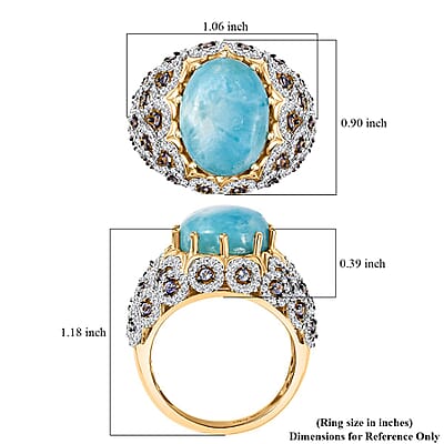 Premium Larimar and Multi Gemstone 13.20 ctw Ocean Crown Ring in 18K Vermeil Yellow Gold Over Sterling Silver (Size 10.0)