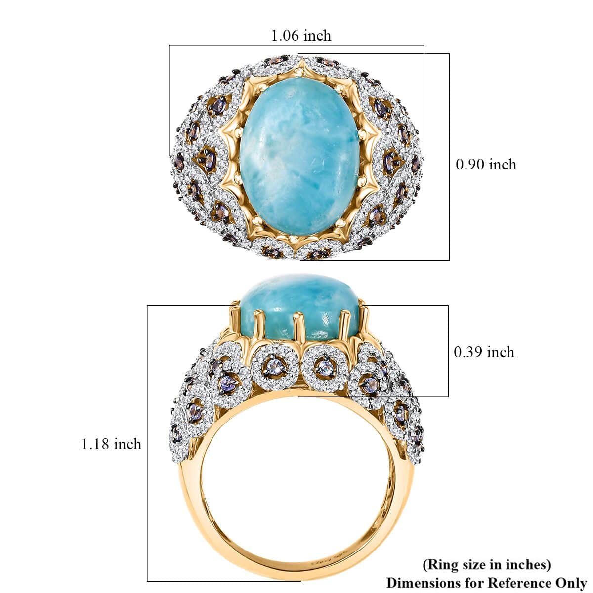 Premium Larimar and Multi Gemstone 13.20 ctw Ocean Crown Ring in 18K Vermeil Yellow Gold Over Sterling Silver (Size 7.0) image number 5