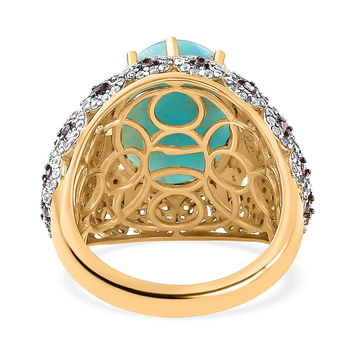 Premium Larimar and Multi Gemstone 13.20 ctw Ocean Crown Ring in 18K Vermeil Yellow Gold Over Sterling Silver (Size 8.0) image number 4
