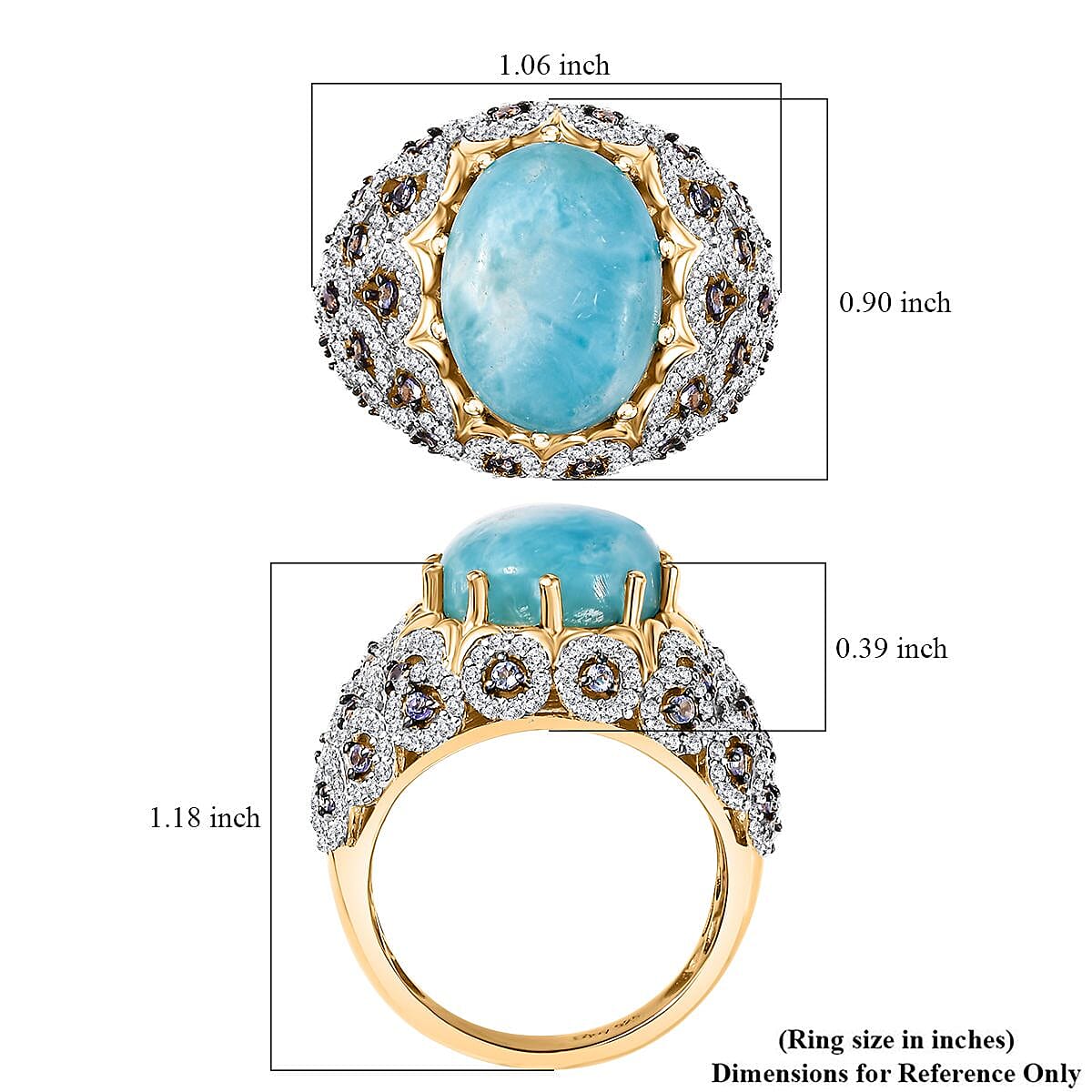 Premium Larimar and Multi Gemstone 13.20 ctw Ocean Crown Ring in 18K Vermeil Yellow Gold Over Sterling Silver (Size 8.0) image number 5