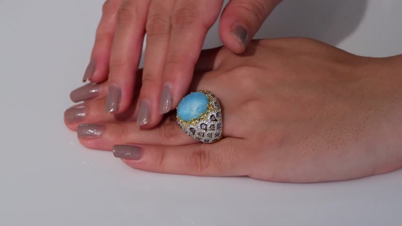 Premium Larimar, Multi Gemstone Ring in 18K Vermeil YG Over Sterling Silver (Size 10.0) 13.20 ctw