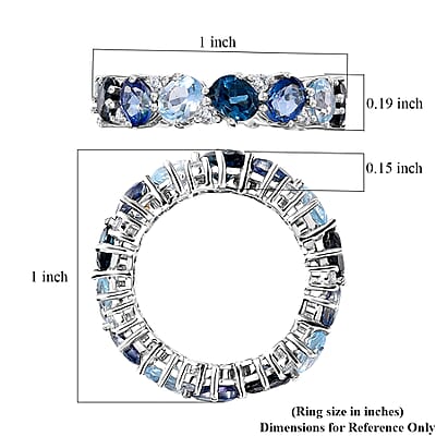 Multi Gemstone 6.35 ctw Ocean Hues Band Ring in Rhodium Over Sterling Silver (Size 6.0)