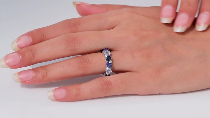Multi Gemstone 6.35 ctw Band Ring in Rhodium Over Sterling Silver