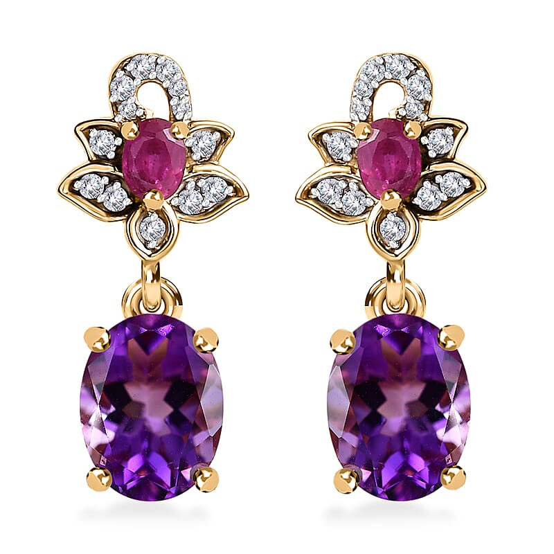 Moroccan Rose and Multi Gemstone 4.35 ctw Flower Earrings in 18K Vermeil Yellow Gold Over Sterling Silver