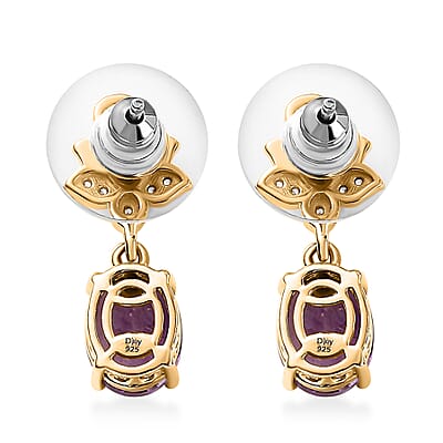 Moroccan Rose and Multi Gemstone 4.35 ctw Flower Earrings in 18K Vermeil Yellow Gold Over Sterling Silver