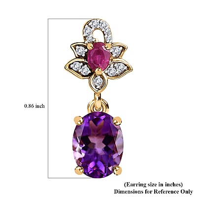 Moroccan Rose and Multi Gemstone 4.35 ctw Flower Earrings in 18K Vermeil Yellow Gold Over Sterling Silver