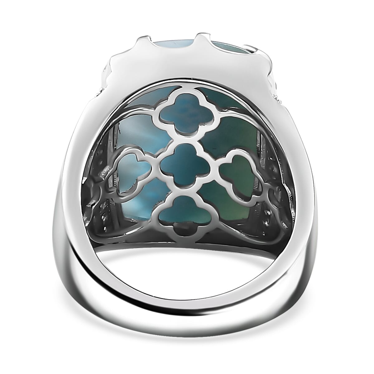 Premium Larimar, Moissanite Ring in Rhodium Over Sterling Silver (Size 6.0) 16.85 ctw image number 4