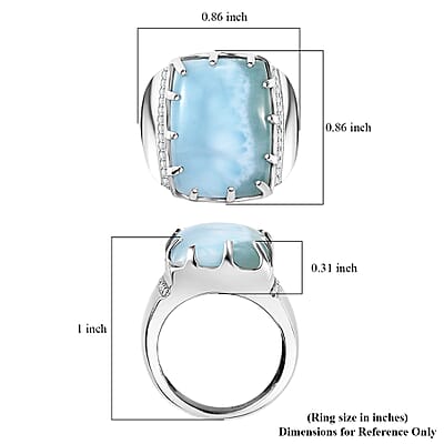 Premium Larimar and Moissanite 16.85 ctw Waves Mens Ring in Rhodium Over Sterling Silver (Size 10.0)