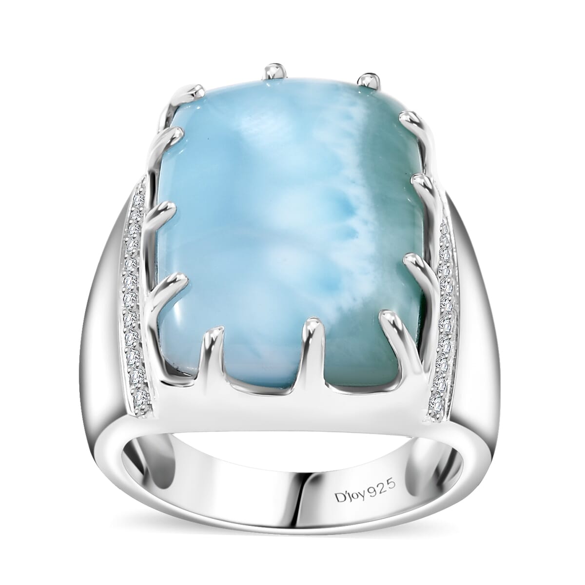 Premium Larimar and Moissanite 16.85 ctw Waves Mens Ring in Rhodium Over Sterling Silver (Size 7.0) image number 0
