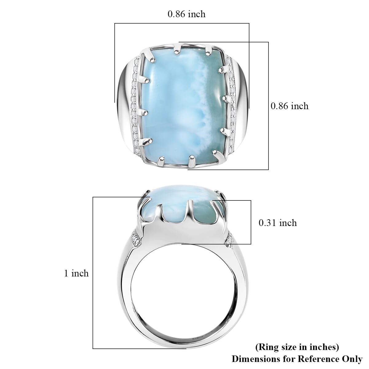 Premium Larimar and Moissanite 16.85 ctw Waves Mens Ring in Rhodium Over Sterling Silver (Size 7.0) image number 5