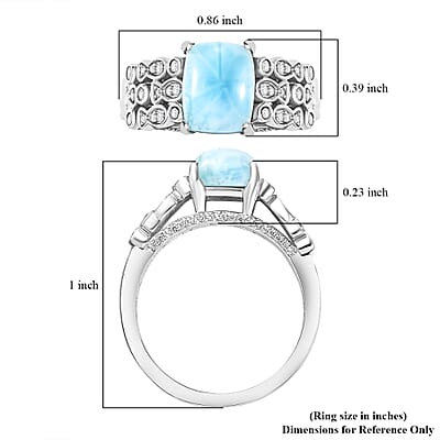 Larimar and White Zircon 3.10 ctw Fish and Bubble Ring in Rhodium Over Sterling Silver (Size 10.0)