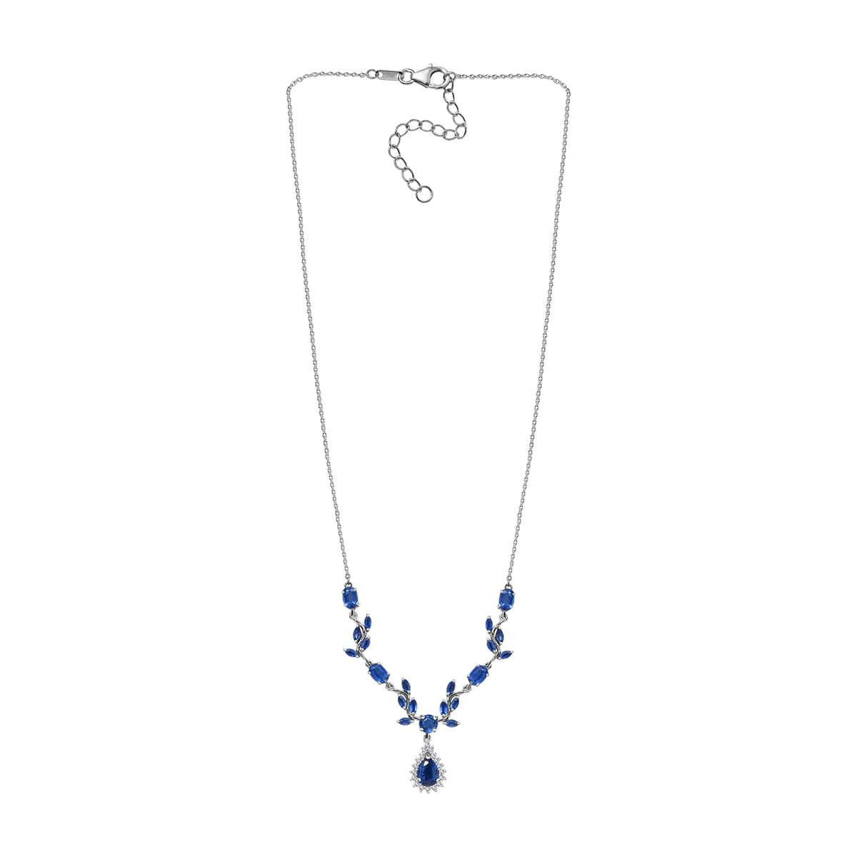 Kashmir Kyanite and White Zircon 7.00 ctw Drop Leaf Necklace in Rhodium Over Sterling Silver 18 Inches image number 3