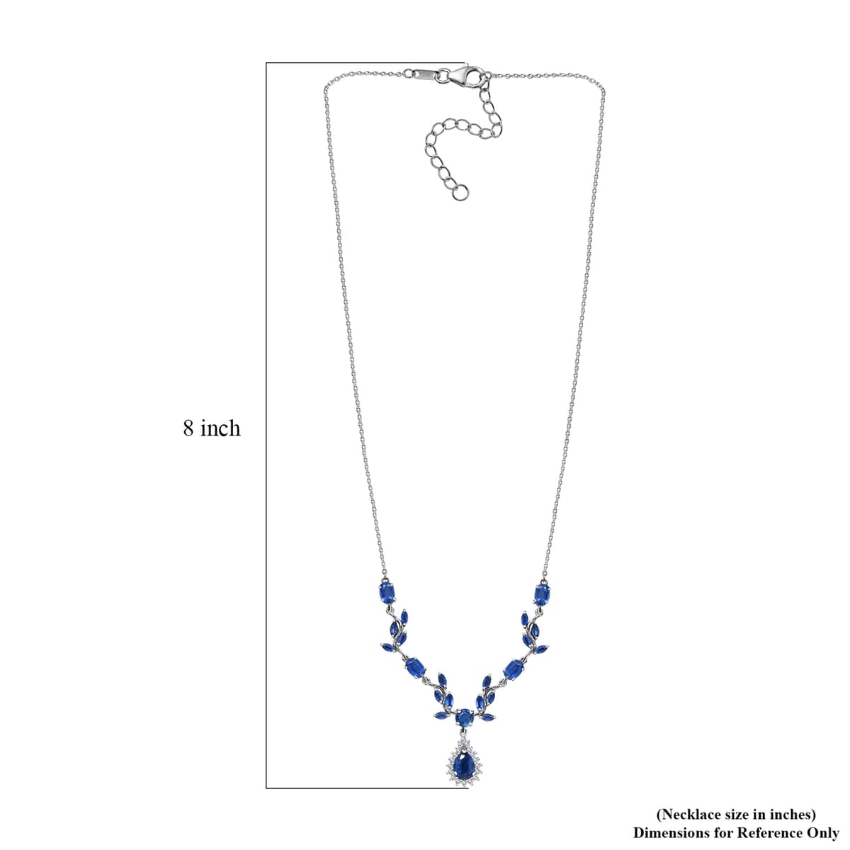 Kashmir Kyanite and White Zircon 7.00 ctw Drop Leaf Necklace in Rhodium Over Sterling Silver 18 Inches image number 5