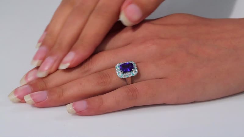 Certified & Appraised Rhapsody AAAA Tanzanite, Paraiba Tourmaline and E-F VS Diamond 4.25 ctw Ring in 950 Platinum 8.20 Grams