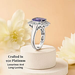 Certified & Appraised Rhapsody AAAA Tanzanite, Paraiba Tourmaline and E-F VS Diamond 4.25 ctw Ring in 950 Platinum (Size 6.0) 8.20 Grams