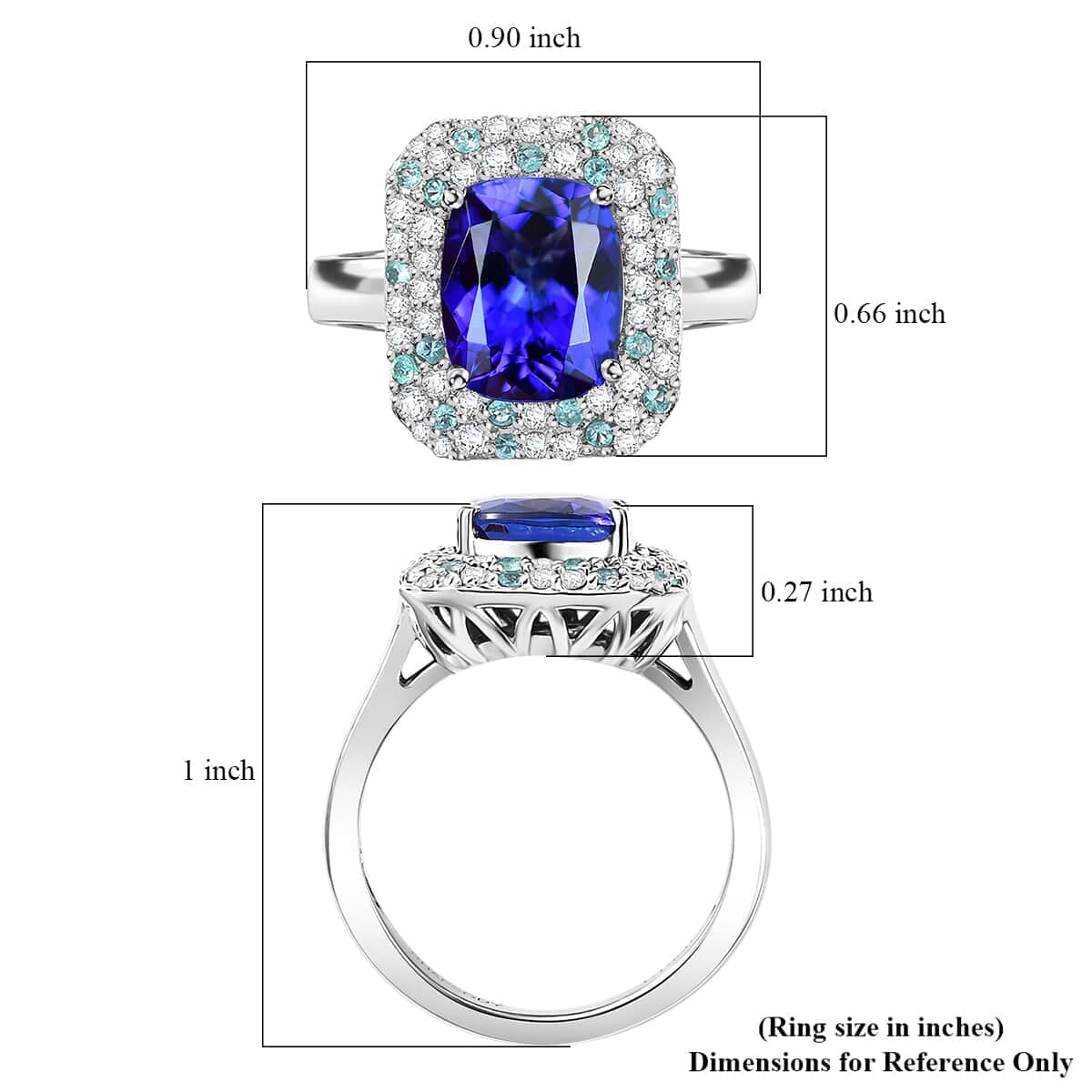 Certified & Appraised Rhapsody AAAA Tanzanite, Paraiba Tourmaline and E-F VS Diamond 4.25 ctw Ring in 950 Platinum (Size 6.0) 8.20 Grams image number 5