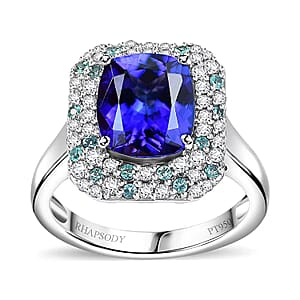 Certified & Appraised Rhapsody AAAA Tanzanite, Paraiba Tourmaline and E-F VS Diamond 4.25 ctw Ring in 950 Platinum (Size 7.0) 8.20 Grams