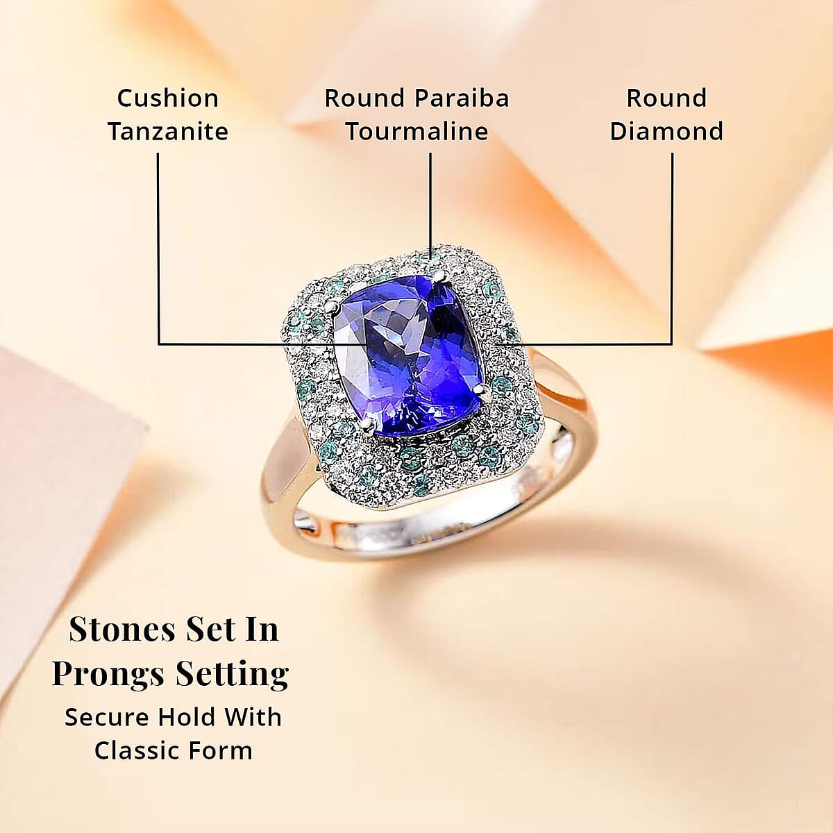 Certified & Appraised Rhapsody AAAA Tanzanite, Paraiba Tourmaline and E-F VS Diamond 4.25 ctw Ring in 950 Platinum (Size 7.0) 8.20 Grams image number 4