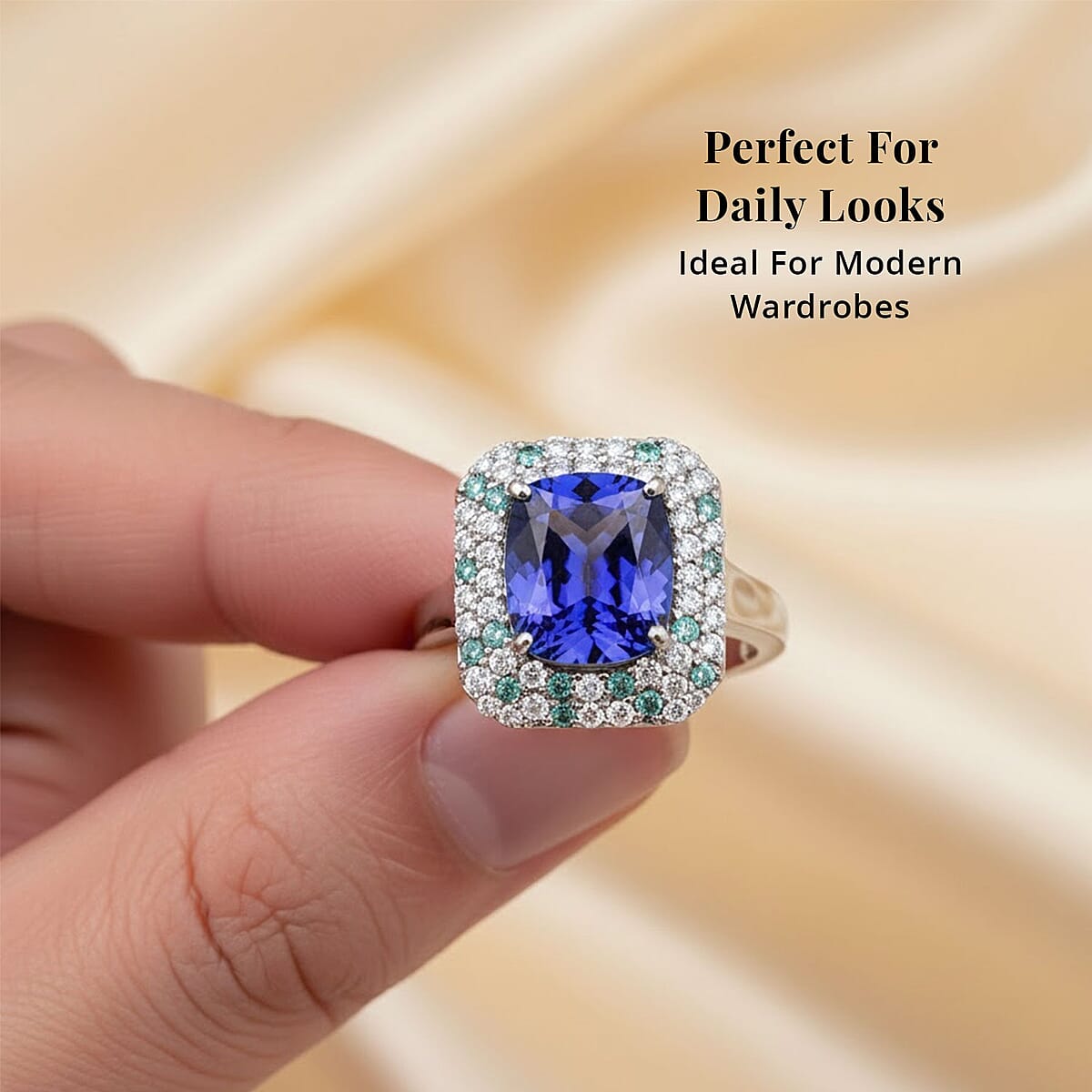 Certified & Appraised Rhapsody AAAA Tanzanite, Paraiba Tourmaline and E-F VS Diamond 4.25 ctw Ring in 950 Platinum (Size 7.0) 8.20 Grams image number 5