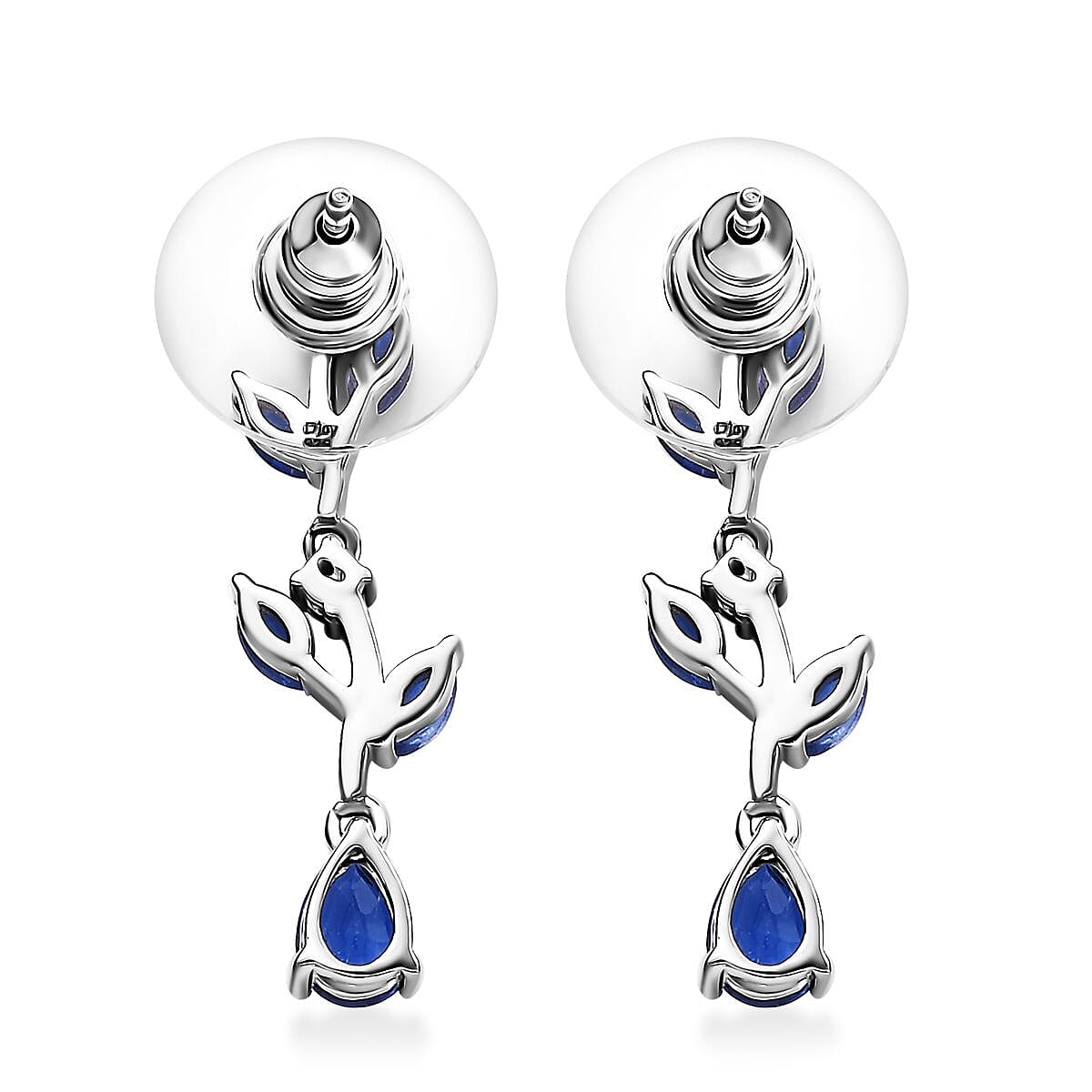 Kashmir Kyanite and White Zircon 2.35 ctw Leaf Earrings in Rhodium Over Sterling Silver image number 3