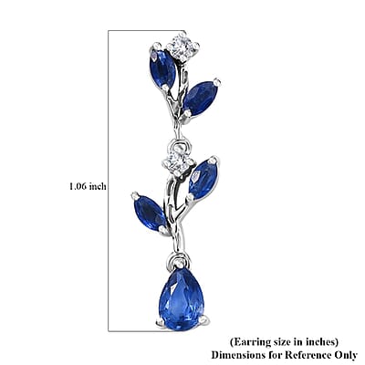 Kashmir Kyanite and White Zircon 2.35 ctw Leaf Earrings in Rhodium Over Sterling Silver