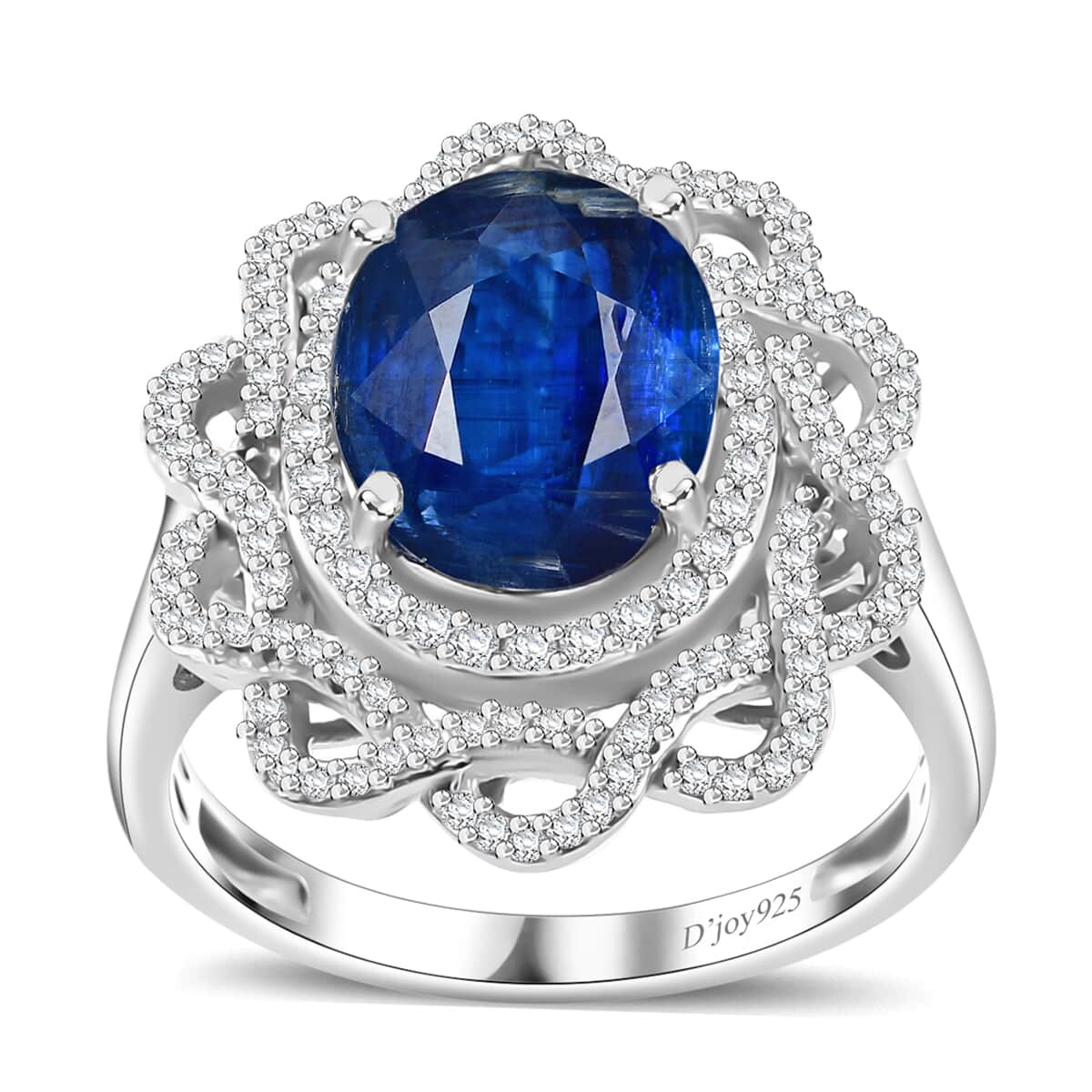 Kashmir Kyanite and Moissanite 5.35 ctw Galaxy Ring in Rhodium Over Sterling Silver (Size 10.0) image number 0