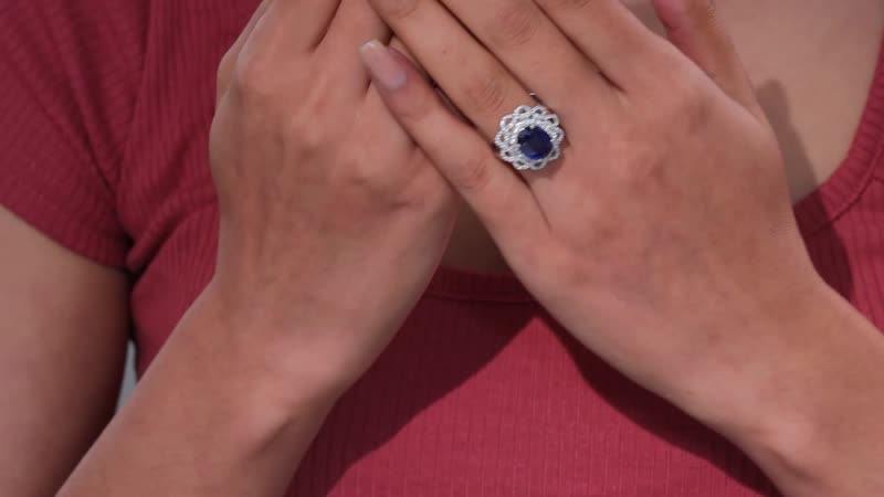 Kashmir Kyanite, Moissanite Galaxy Ring in Rhodium Over Sterling Silver (Size 8.0) 5.35 ctw