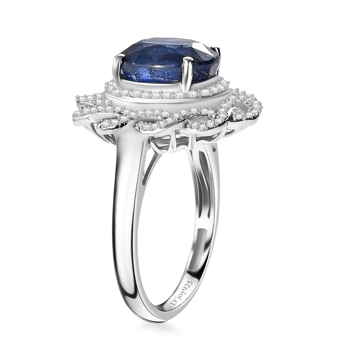 Kashmir Kyanite and Moissanite 5.35 ctw Galaxy Ring in Rhodium Over Sterling Silver (Size 10.0) image number 3