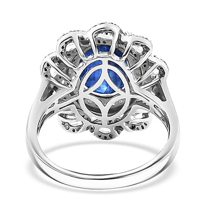 Kashmir Kyanite and Moissanite 5.35 ctw Galaxy Ring in Rhodium Over Sterling Silver (Size 10.0)