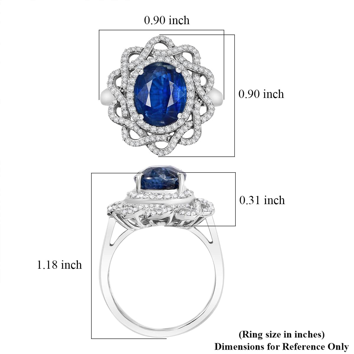 Kashmir Kyanite and Moissanite 5.35 ctw Galaxy Ring in Rhodium Over Sterling Silver (Size 10.0) image number 5