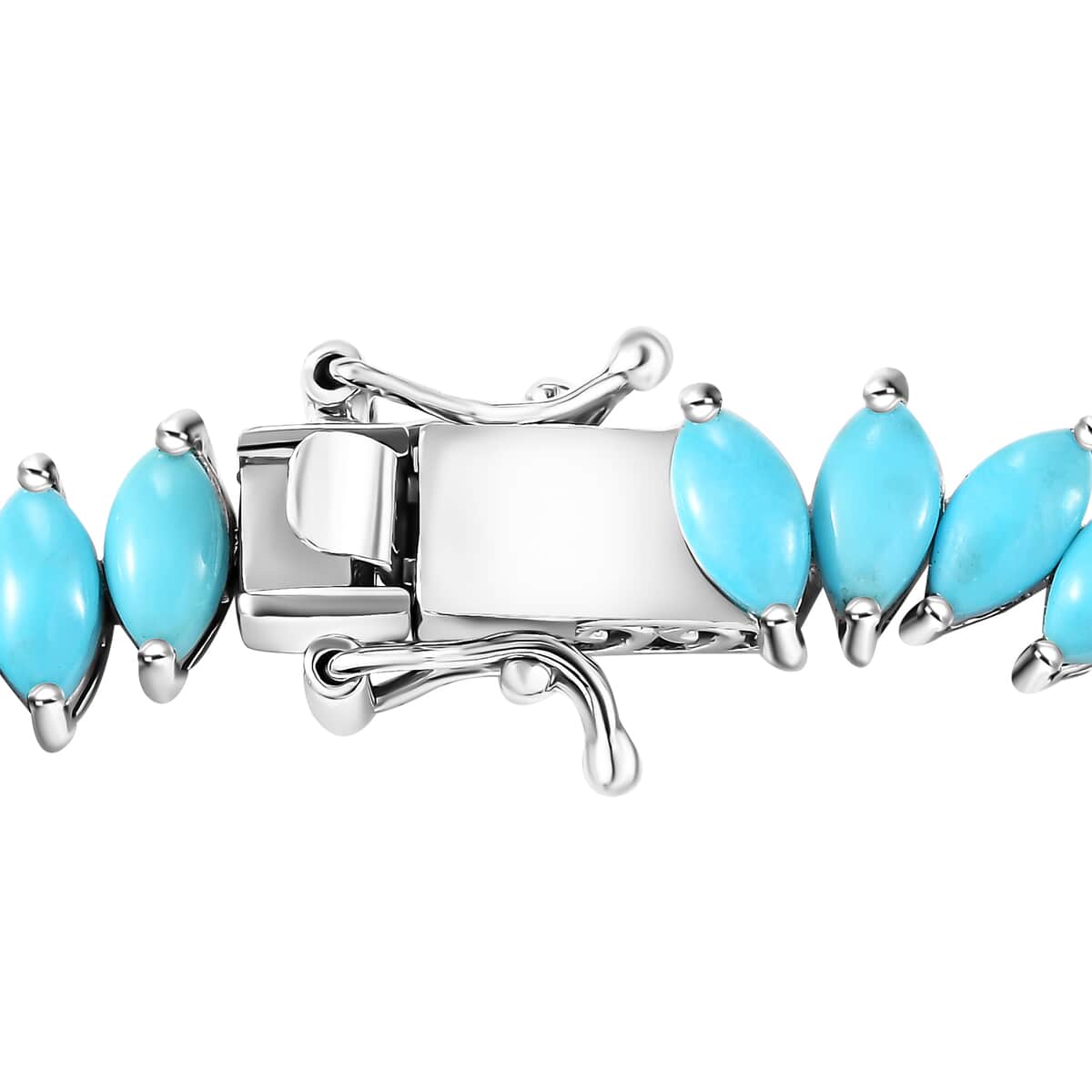 Premium Sleeping Beauty Turquoise and Moissanite 18.30 ctw Butterfly Bracelet in Rhodium Over Sterling Silver (8.00 In) image number 3