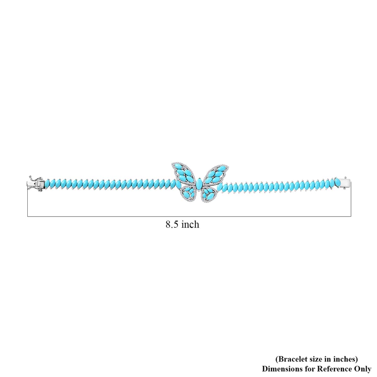 Premium Sleeping Beauty Turquoise and Moissanite 18.30 ctw Butterfly Bracelet in Rhodium Over Sterling Silver (8.00 In) image number 4