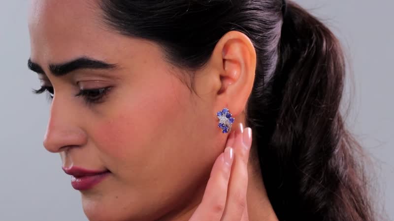Kashmir Kyanite and White Zircon 3.40 ctw Shooting Star Earrings in Rhodium Over Sterling Silver